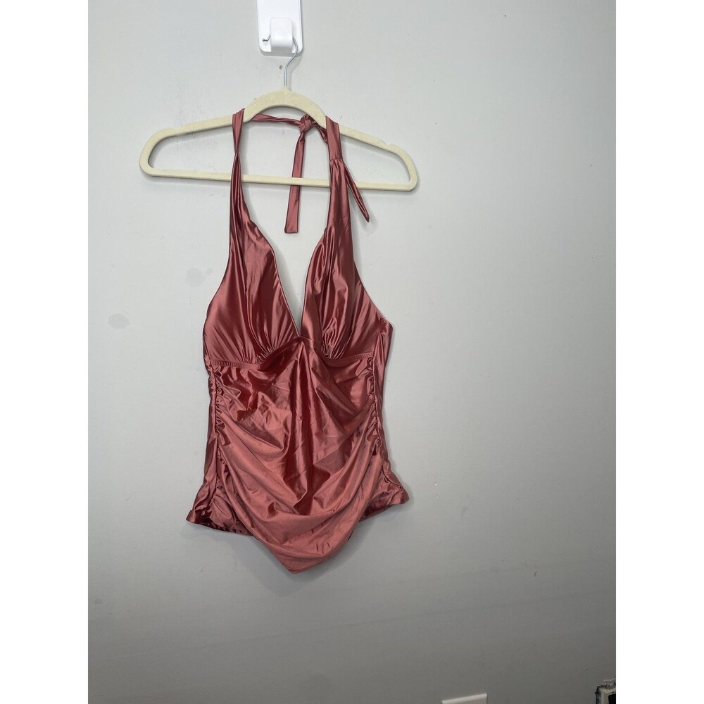 La Blanca Swimsuit Top Womens 14 Pink Goddess Halter Tankini Draped Ruched Swim